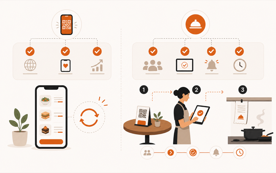 A QR menu separates simple menu benefits from table-ordering workflow benefits.