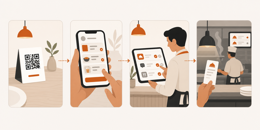A guest table scan connected to staff review and kitchen or service handoff.